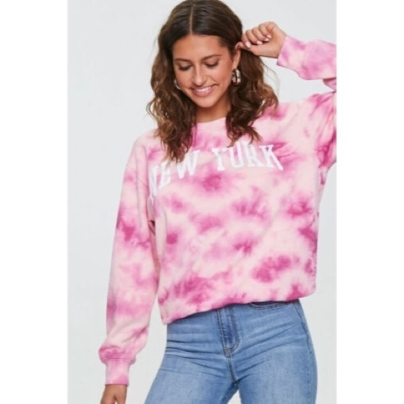 Forever 21 Pink Tie Dye New York Sweatshirt​​​​​​​​​​ - Picture 1 of 4